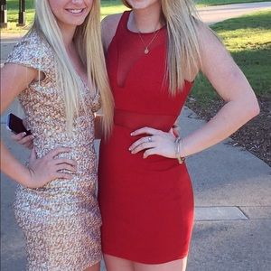 Red dress with sheer detail